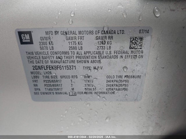 Chevrolet EQUINOX 1LT 2015 2GNFLFEK8F6115371 Image 9