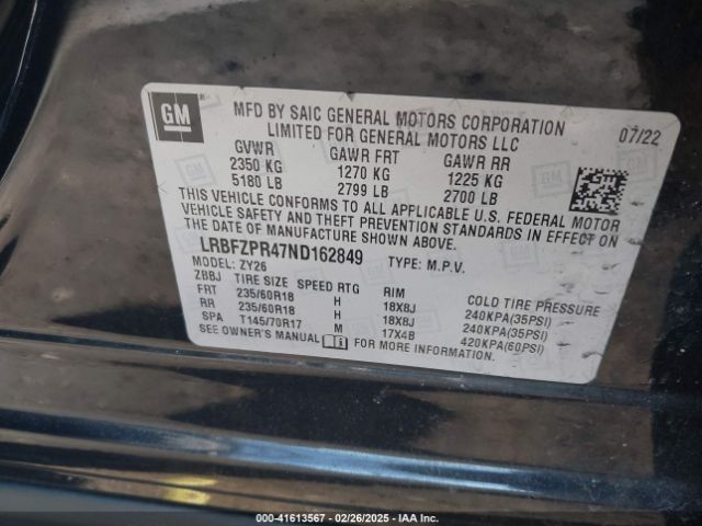 LRBFZPR47ND162849 Buick Envision Awd Essence