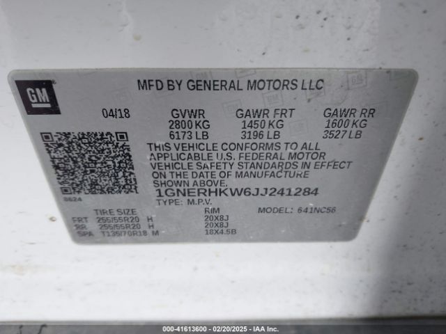 1GNERHKW6JJ241284 Chevrolet Traverse 3lt