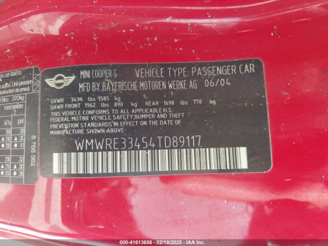 2004 MINI COOPER S WMWRE33454TD89117 Photo 8