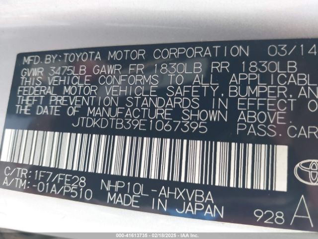 JTDKDTB39E1067395 Toyota Prius C One