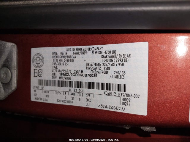 1FMCU9GD0KUB70039 Ford ESCAPE SE