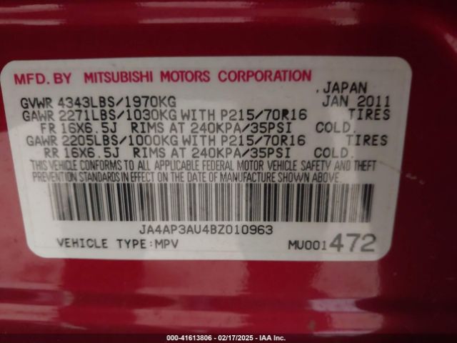 2011 MITSUBISHI OUTLANDER SPORT JA4AP3AU4BZ010963 Photo 8