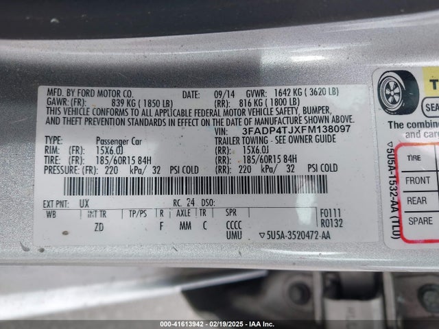 3FADP4TJXFM138097 Ford FIESTA S