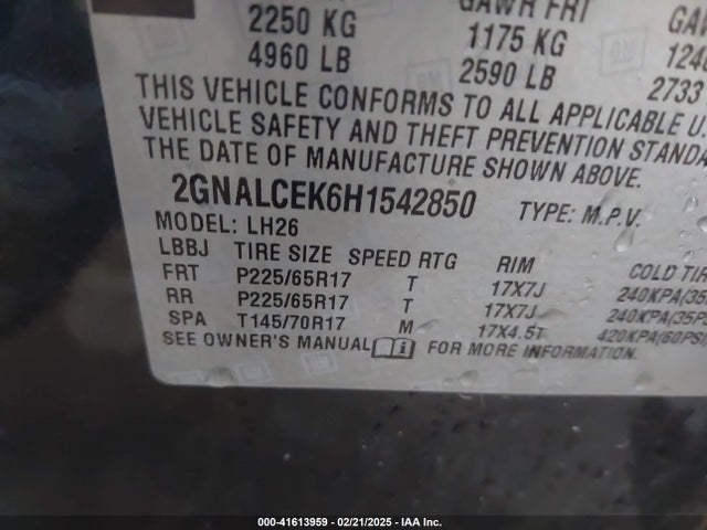 Chevrolet EQUINOX LT 2017 2GNALCEK6H1542850 Image 9