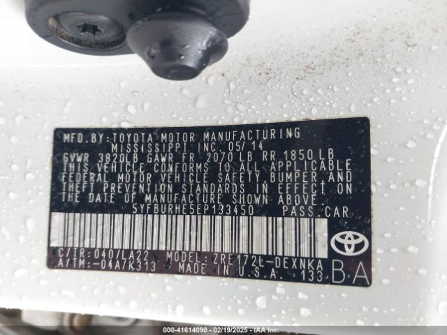 5YFBURHE5EP133450 Toyota Corolla Le Premium
