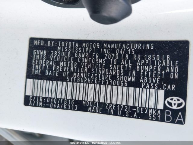 5YFBURHE0FP310066 Toyota COROLLA LE