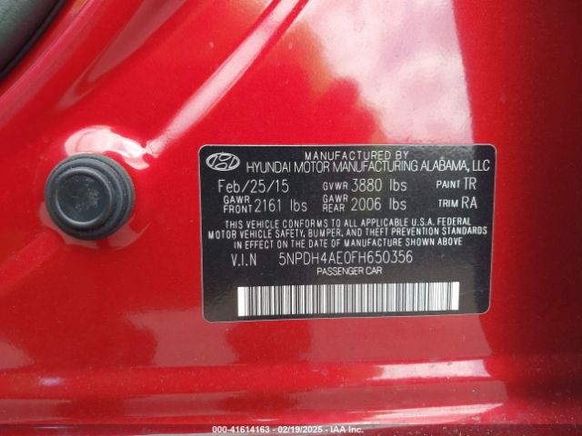 5NPDH4AE0FH650356 Hyundai ELANTRA SE