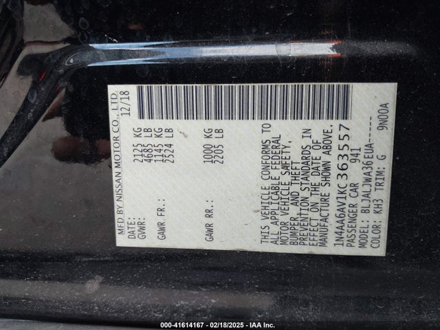 1N4AA6AV1KC363557 Nissan Maxima 3.5 Sv