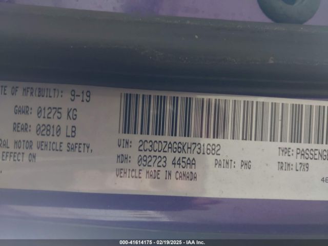 2C3CDZAG6KH731682 Dodge Challenger Sxt