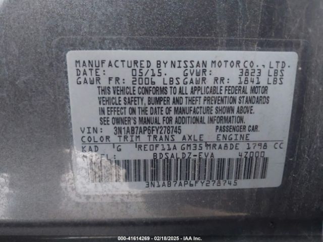 3N1AB7AP6FY278745 Nissan SENTRA SV