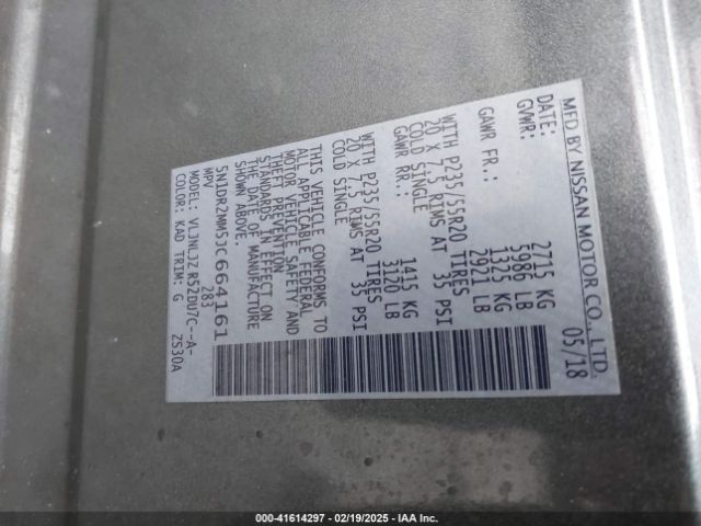 5N1DR2MM5JC664161 Nissan Pathfinder Platinum