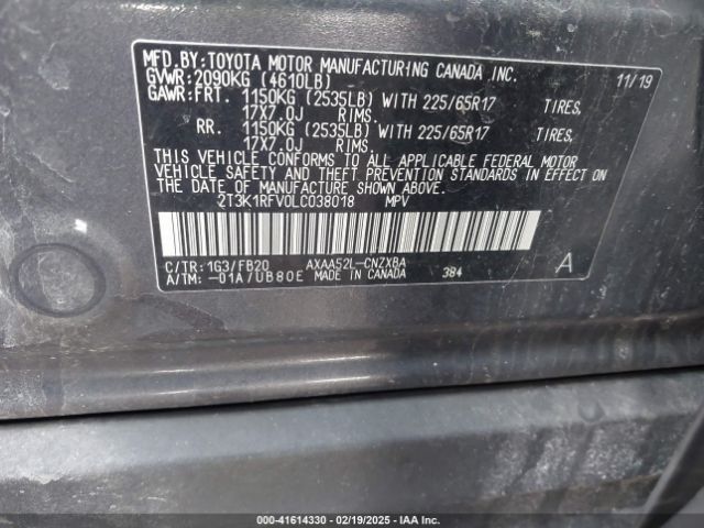 2T3K1RFV0LC038018 Toyota RAV4 LE