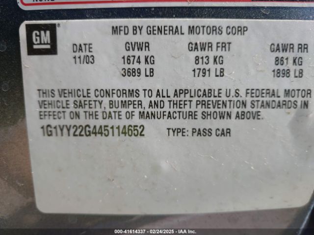 2004 CHEVROLET CORVETTE 1G1YY22G445114652 Photo 8