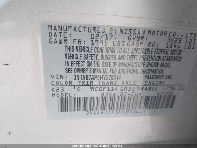 Nissan SENTRA S 2017 3N1AB7AP5HY275614 Image 9
