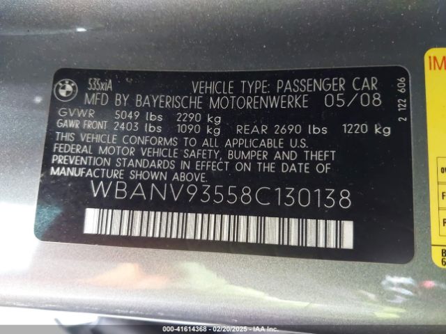 2008 BMW 535XI WBANV93558C130138 Photo 8