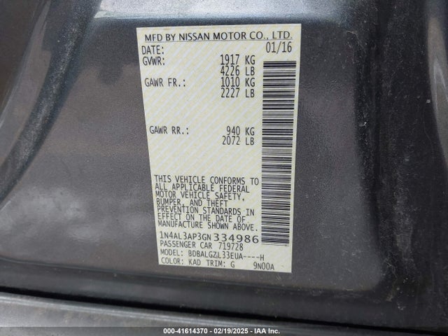Nissan Altima 2.5 S 2016 1N4AL3AP3GN334986 Image 9