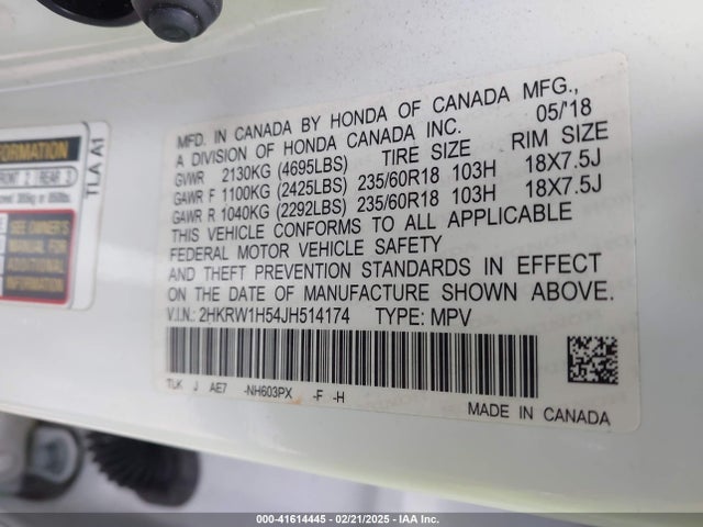 2HKRW1H54JH514174 Honda CR-V EX