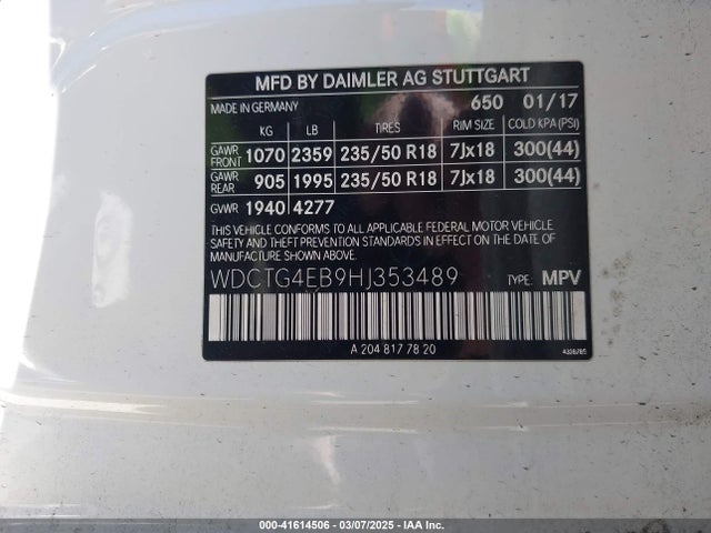 WDCTG4EB9HJ353489 Mercedes-Benz GLA 250