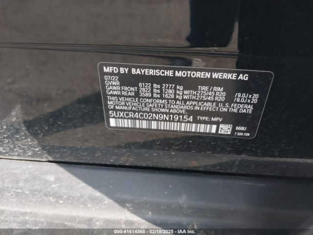 5UXCR4C02N9N19154 BMW X5 Sdrive40i