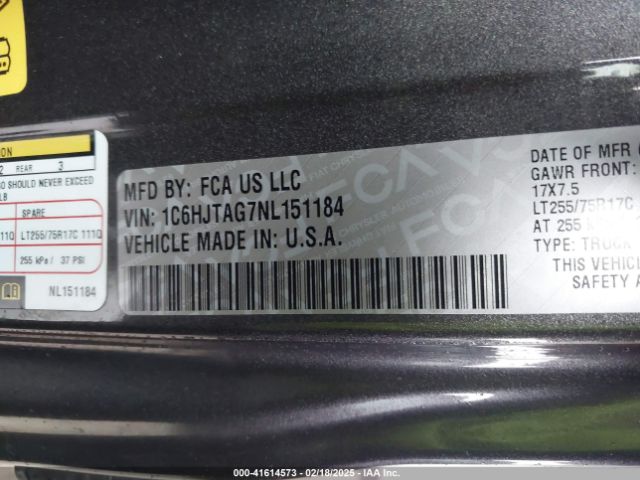 1C6HJTAG7NL151184 Jeep Gladiator Willys Sport 4x4