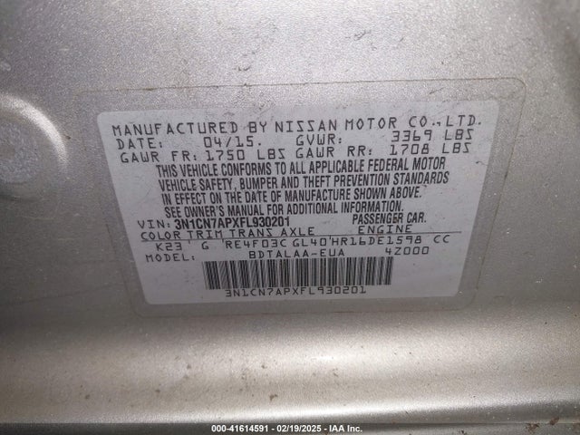 Nissan Versa 1.6 S 2015 3N1CN7APXFL930201 Image 9