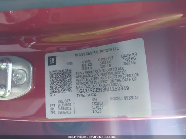 1GCGSCEN8M1153319 Chevrolet Colorado 2wd  Short Box Lt
