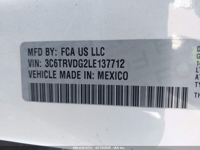 3C6TRVDG2LE137712 RAM Promaster 2500 High Roof 159 Wb