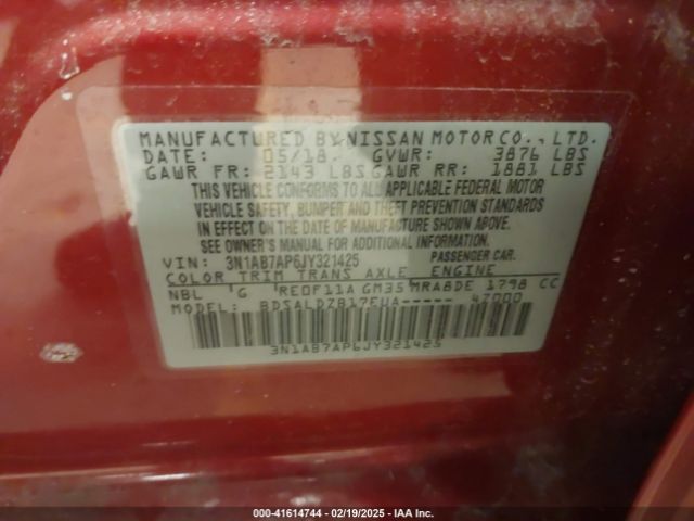 3N1AB7AP6JY321425 Nissan SENTRA SV
