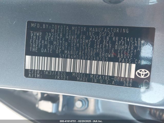 5YFB4MDE6PP049701 Toyota COROLLA LE