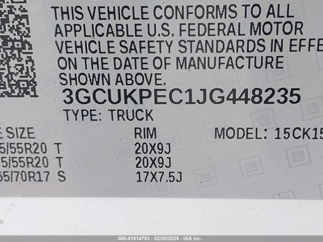 3GCUKPEC1JG448235 Chevrolet Silverado 1500 Custom