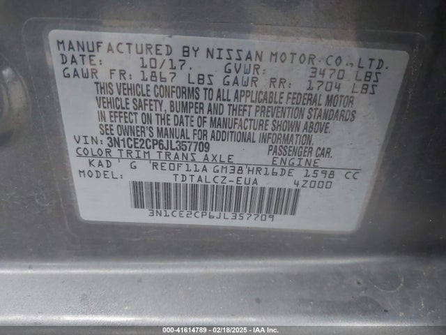 3N1CE2CP6JL357709 Nissan Versa Note S