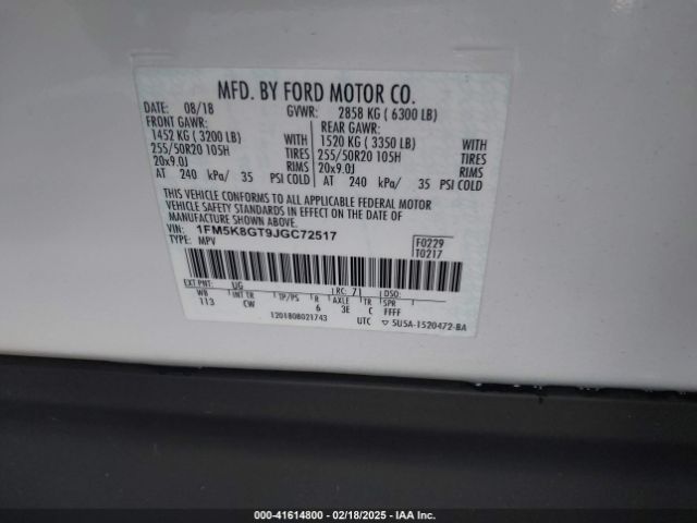 1FM5K8GT9JGC72517 Ford EXPLORER SPORT