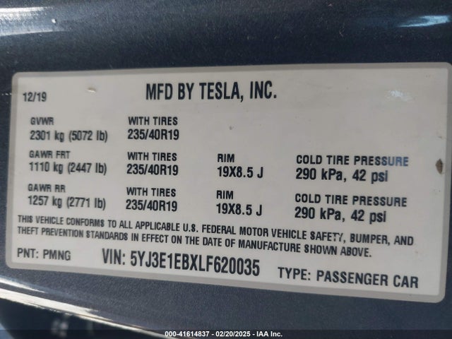 2020 TESLA MODEL 3 5YJ3E1EBXLF620035 Photo 8
