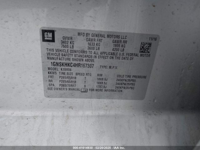 1GNSKHKC4HR167307 Chevrolet Suburban Lt