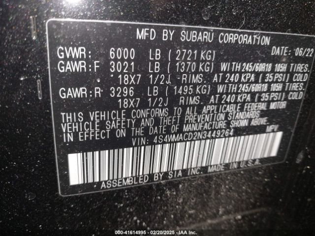 4S4WMACD2N3449264 Subaru Ascent Premium