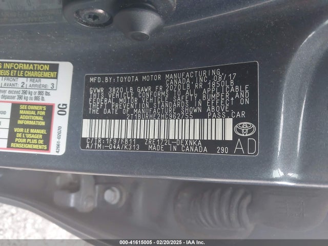 Toyota COROLLA LE 2017 2T1BURHE2HC962755 Image 9