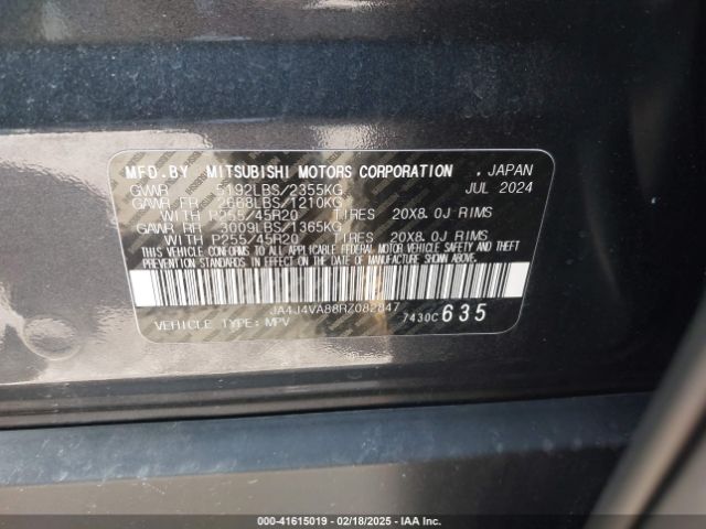 JA4J4VA88RZ082847 Mitsubishi Outlander Se 2.5 S-awc/se Black Edition S-awc/se Black Edition W/pano Roof/se Ralliart S-awc