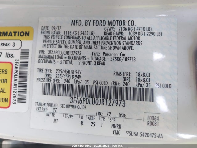 Ford Fusion Hybrid Se 2018 3FA6P0LU0JR127973 Image 9