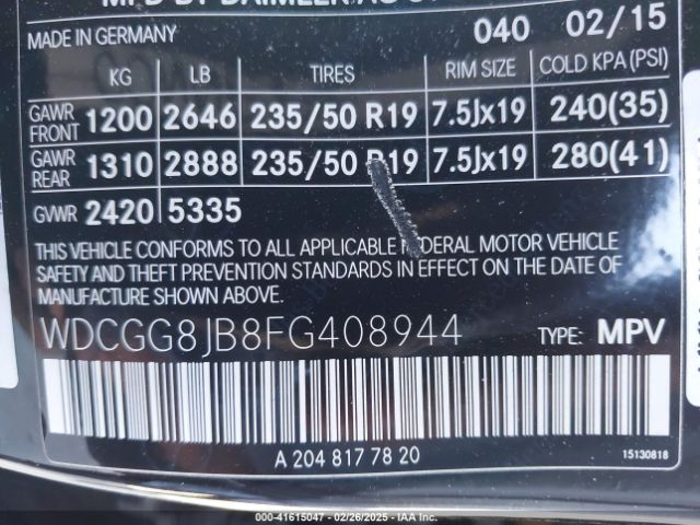 WDCGG8JB8FG408944 Mercedes-Benz Glk 350 4matic