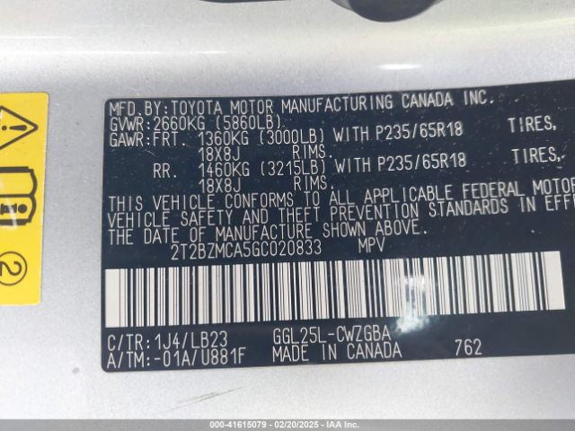 2T2BZMCA5GC020833 Lexus RX 350