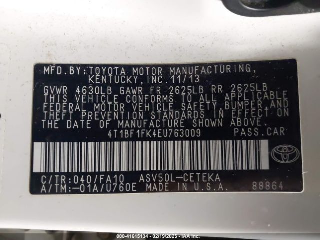 4T1BF1FK4EU763009 Toyota CAMRY L