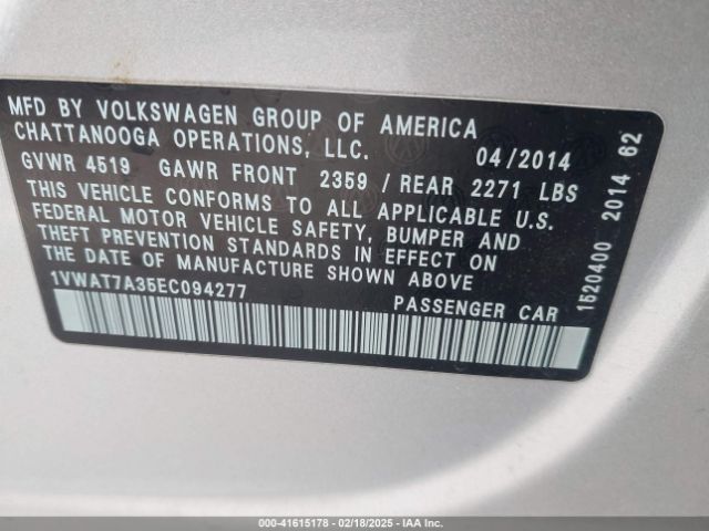 1VWAT7A35EC094277 Volkswagen Passat 1.8t S