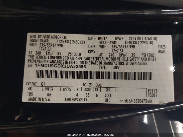 1FMCU9GDXJUA32586 Ford ESCAPE SE