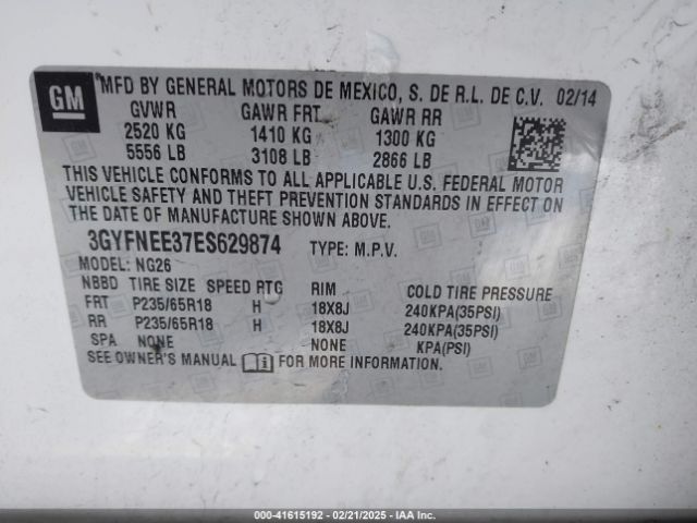 3GYFNEE37ES629874 Cadillac Srx Luxury Collection