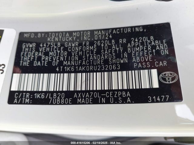 4T1K61AK0RU232063 Toyota CAMRY XSE