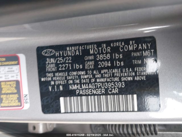 KMHLM4AG7PU395393 Hyundai ELANTRA SEL