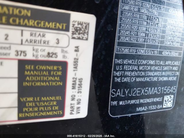 2021 LAND ROVER RANGE ROVER VELAR SALYJ2EX5MA315645 Photo 8