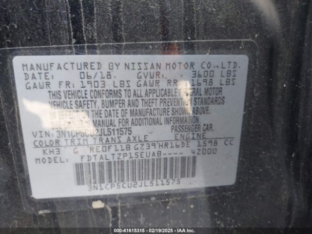 3N1CP5CU2JL511575 Nissan KICKS SR