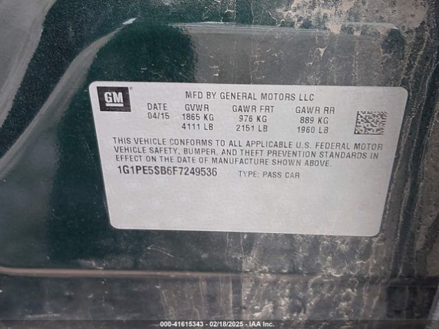 1G1PE5SB6F7249536 Chevrolet Cruze 2lt Auto